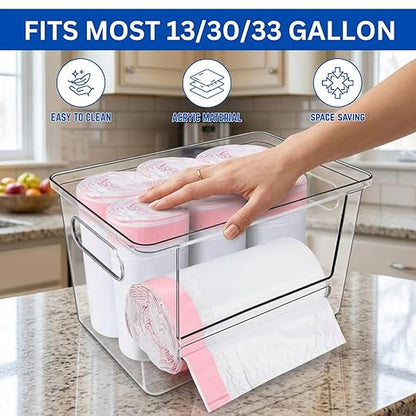 Acrylic Trash Bag Dispenser, Stackable Garbage Bag Organizer & Holder Dispenser, Clear Trash Bag Organizer for Under Sink, Kitchen Drawer Storage, Dishwasher Pods Container & Bag Holder