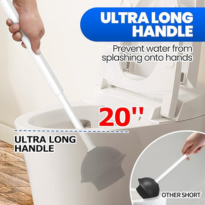2 in 1 Toilet Brush and Plunger Set, Extended Handle Plunger,Toilet Bowl Brush Plunger Set,Gap Brush，Cleaning Gloves，Bathroom Cleaning Tools，Toilet Brush Plunger Combo，Light Grey