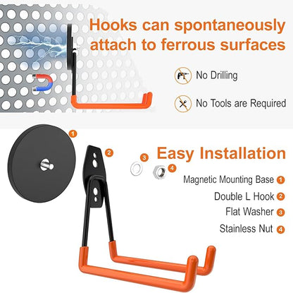 ENUODA Strong Magnetic Hooks 12 Pcs Neodymium Magnet Garage Hooks Anti-Slip Magnet Tool Holder for Hanging Broom, Mop, Shovel, Bridle, Drill, Toolbox, Locker, Container, Tool Chest, 2PCS