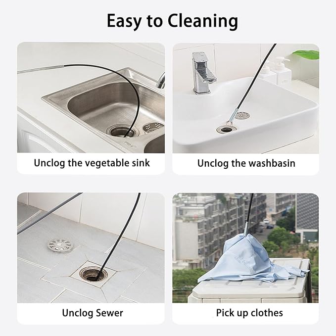 62Inch Drain Snake Clog Remover - 25Inch Drain Snake Hair Remover - 18Inch Cleaning Brush, Cleaner Tools for Kitchen Sink, Toilets, Bathroom,Tub