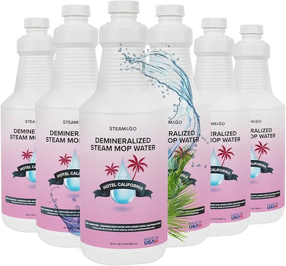 Steam & Go Demineralized Water - Multi-Surface Cleaner for Steam Cleaners, Hardwood Floors, Kitchens, & Bathrooms - Germ-Killing Formula - Hotel California Scent - 32 Ounces (Pack of 6)