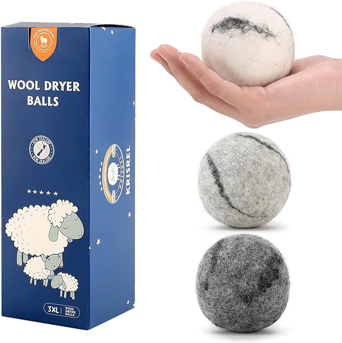 Wool Dryer Balls Handmade 3 Pack XL,Organic Laundry Dryer Balls,100% New Zealand Wool Natural Fabric Softener,Reusable 1000 Loads,Wrinkles Free, Shorten Drying Time,Baby Safe (3 Pack,Cloudscape Trio)