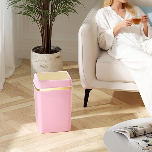 3 Pack Bathroom Trash Can with Lid 4 Gallon Small Trash Can with Press Top Lid Bathroom Garbage Can with 150 Counts Trash Bags for Kitchen Bedroom Office(Black White Pink)