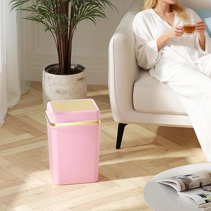 3 Pack Bathroom Trash Can with Lid 4 Gallon Small Trash Can with Press Top Lid Bathroom Garbage Can with 150 Counts Trash Bags for Kitchen Bedroom Office(Black White Pink)
