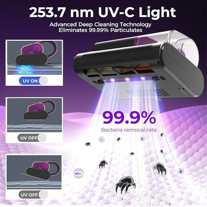 Bear Mattress Vacuum Cleaner, Bed Vacuum Cleaner with 253.7nm UV-C Light, 140°F Heat, HEPA Filter, 15Kpa Strong Suction Versatile Handheld Vacuums for Bed, Sofa, Couch, Dust & Pet Hair(Corded)