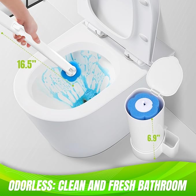 Disposable Toilet Brush and Holder Set, Toilet Wand Refills, Extended Handle with 48 Cleaner Refills, Toilet Brush for Toilet Bowl Cleaners, Bathroom Cleaning(2-Set)