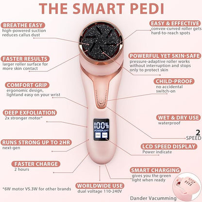 Electric Callus Remover for Feet (with Dander Vacuum Cleaner), Rechargeable Foot Callus Remover Pedicure Tools Foot File, Professional Foot Care Kit Deadskin Remover with 9Heads&2Speed,LCD Display