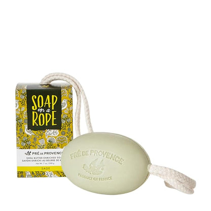 Pre de Provence Soap on a Rope Shea Butter Enriched French Bar Soap, 200g, Sage
