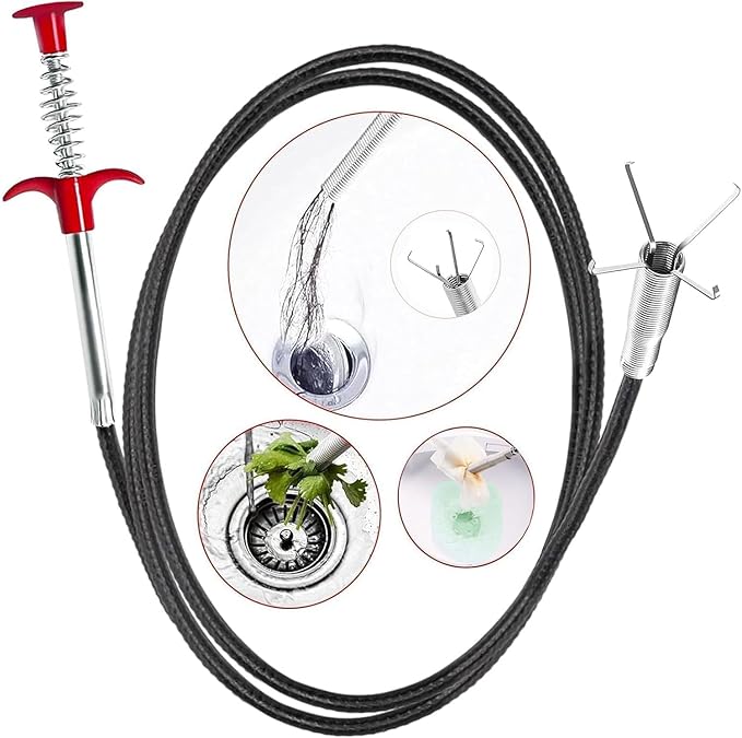 116inch Drain Snake Claw Grabber Pick Up Tool, Flexible Drain Clog Remover, Hair Clog Cleaner for Kitchen Sink, Bathroom Tub, Toilet & Gutter Cleaning