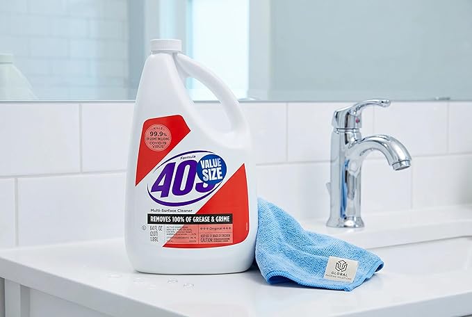 409 Multi Surface Cleaner Spray Refill, Antibacterial All Purpose Cleaner & Disinfectant Spray Kills 99.9% of Germs, Kitchen Bathroom Degreaser, 64 Oz Bottle bundled with Microfiber Cleaning Cloth