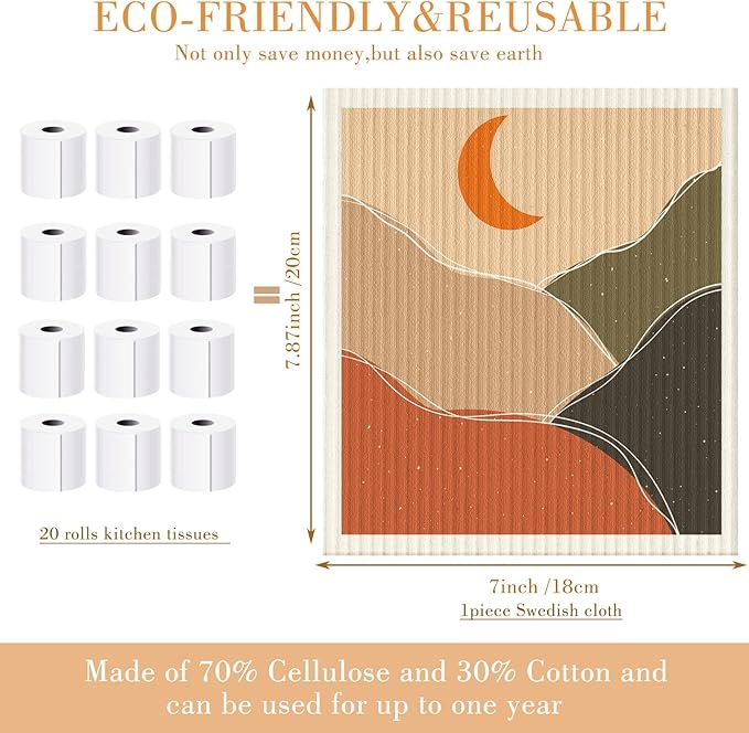 Cunhill 6 Pcs Swedish Kitchen Dish Cloths Kitchen Towels Reusable Sponge Cleaning Cloths Wipes Absorbent Dish Cloth Quick Drying Washable Decorative Tea Towels No Odor Bar Hand Towel (Abstract Art)