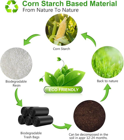 6 Gallon Compostable Trash Bags - Black Medium Garbage Bag 5 Rolls 200 Count Extra Thick Waterproof Unscented Waste Basket Liners for Garage/Kitchen Use Inwaysin