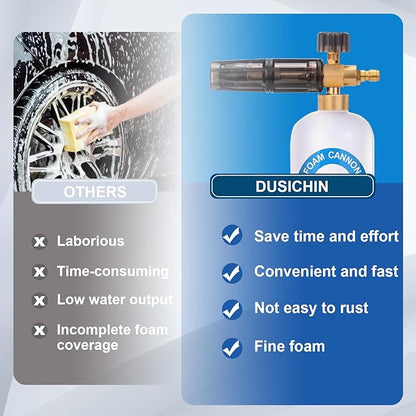 DUSICHIN Foam Cannon Snow Lance Pressure Washer Nozzle Tips Holder Container Base, 5 Power Washer Sprayer Nozzles 1/4" Quick Connect Soap Cannon 3000PSI Jet Wash DUS3001