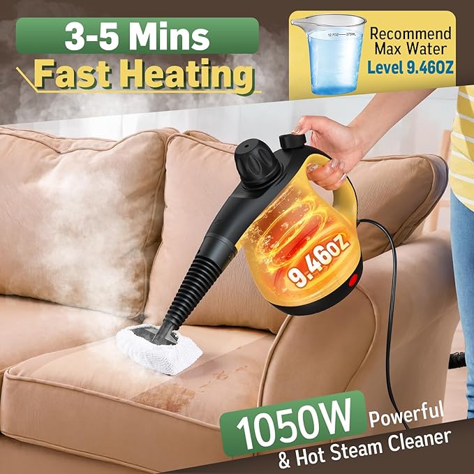 Multi-Surface Pressurized Handheld Steam Cleaner with 11Pcs Accessories, Chemical-Free Portable Steamer for Cleaning, Hand Held Steam Cleaner for Home|Car|Furniture|Floor|Tile|Grout|More