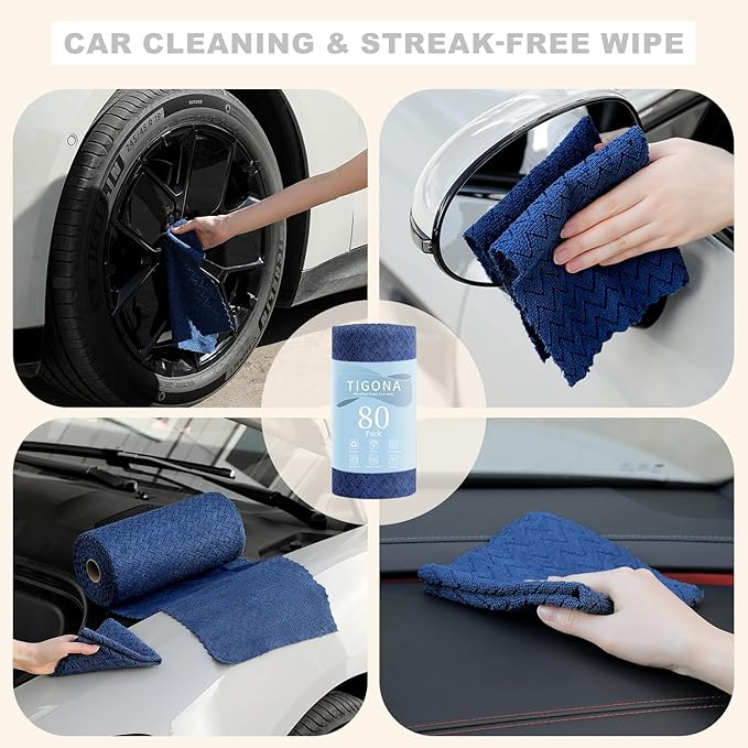 80 Pack Microfiber Cleaning Cloth Roll Reusable Paper Towels 12"x12" Tear Away Cloth,Absorbent Dish Rags for House Kitchen,Wash Cloths,Lint Free Rags for Window Cars Cleaning Supplies