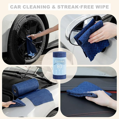 80 Pack Microfiber Cleaning Cloth Roll Reusable Paper Towels 12"x12" Tear Away Cloth,Absorbent Dish Rags for House Kitchen,Wash Cloths,Lint Free Rags for Window Cars Cleaning Supplies