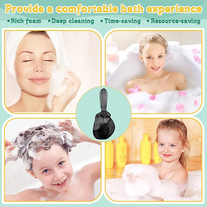 Nuanchu 2 Pcs Shampoo Bar Holder Bag Soap Saver Bag Beauty Shampoo Conditioner Bar Pouch Rabbit Shape Travel Soap Holder Loofah Bubble Foam Net Savers(Black, White,L)