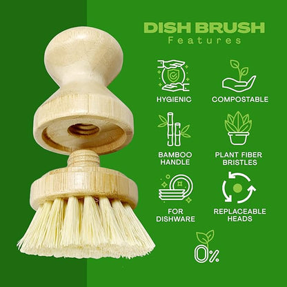 JuneLily Short Sisal Dish Brush Plant-Based for Kitchen Bathroom Cleaning Produce Washing Dishes (Short Dish Brush)