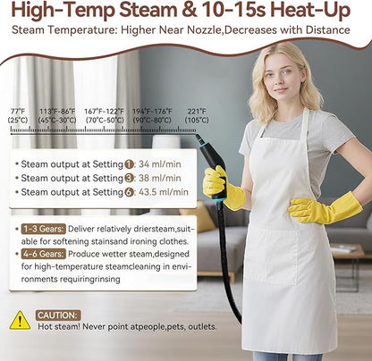 Handheld Steam Cleaner with 1.32 Quarts Tank & 15s fast Heat-Up, 13 Attachments.Portable High Pressuer Hand Held Stemer for home,Kitchen, Bathroom, Windows and Floors.Steamer for Cleaning