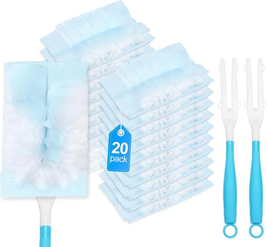 22 Count Duster Refill Compatible with Swiffer Handles, Unscented Disposable Dusters Refills with 2 Detachable Handles, Heavy Duty Duster Refills for Cleaning, Furniture, Blinds, Lamps