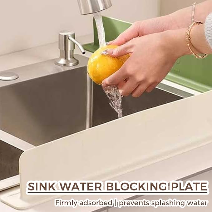 3 Pcs Silicone Sink Splash Guard for Kitchen Sink, Non-Slip Strong Suction Splash Protector, Durable & Easy Clean Splash Guard for Sink, Dishwasher Safe, 16 inch (Cream White)