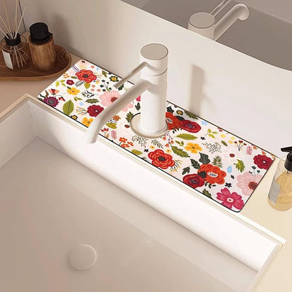 Sink Faucet Absorbing Mat, 2 Pack Drying Mat Around Faucet Sink Splash Guard Behind Faucet Sinkmat For Kitchen Bathroom Island Rv 15 * 5.5 Inch (38 * 14 cm)