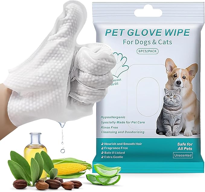 Thick Pet Glove Wipes for Dog & Cat Unscented, Cleaning & Deodorizing Grooming Gloves Wipes, No-Rinse Grooming Wipe for Daily Care and Travel, Ears Face Paws Butt Clean,Hypoallergenic&Gentle