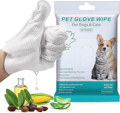 Thick Pet Glove Wipes for Dog & Cat Unscented, Cleaning & Deodorizing Grooming Gloves Wipes, No-Rinse Grooming Wipe for Daily Care and Travel, Ears Face Paws Butt Clean,Hypoallergenic&Gentle