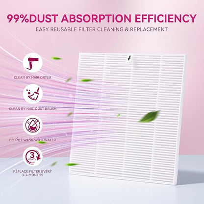 Makartt Rechargeable Nail Dust Collector - Machine Ultra Thin Nail Vacuum Dust Collector for Acrylic Nails Drills Portable SYMPHONEE Nail Dust Extractor with Reusable Filter White