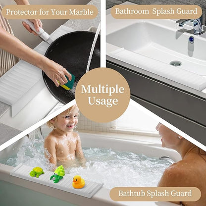 Sink Edge Protector with Suction Cup, 14" x 4", Silicone Sink Splash Guard for Kitchen & Bathroom, Protect Countertop from Scratches, Stains, for Stainless Steel Granite Quartz