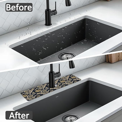 15" X 5.5" Kitchen Sink Splash Guard Faucet Mat Floral Flower Super Absorbent Fast Drying Faucet Guard & Draining Mat Sink Splash Guard Behind Faucet for Kitchen, Bathroom