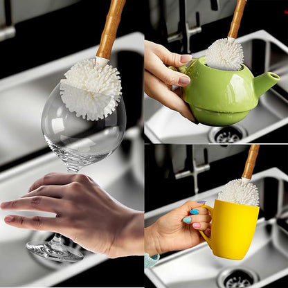 HIC Kitchen Bamboo Glass Brush, Bamboo with Non-Scratch Foam Tips, Set of 2