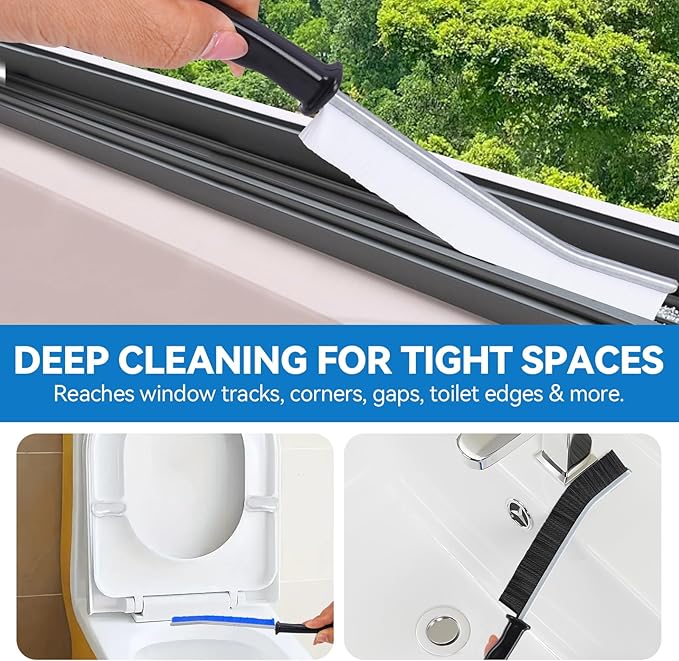 [5 Pack] Crevice Cleaning Brush, Hard Bristle Grout Cleaner Brush, Ultra-Thin Gap Cleaning Tool, Window Track Cleaner with Anti-Slip Handle, Deep Reach Scrub Brush for Bathroom Kitchen