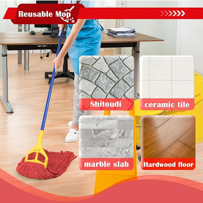 Heavy Duty Commercial String Mop Heads, 3 Pack Cotton Red Mop Head Replacement, Machine Washable Industrial Mop Head Refills for Janitorial, Restaurant, Warehouse & Office Floor Cleaning