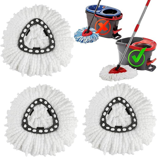 3 Pack Mop Heads Replacements,100% Microfiber Spin Mop Replacement Heads Compatible with OCeda EasyWring 1-Tank System,360 Degree Spin Mop Refill for Easy House Cleaning Floor Mopping