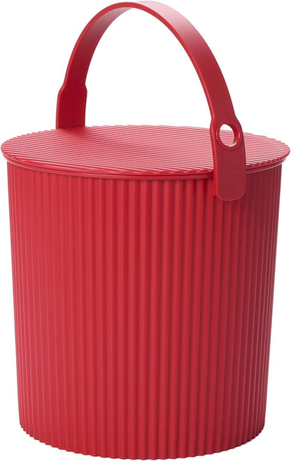 Hachiman Large Bucket - 2.6 Gallon Heavy Duty Bucket with Lid and Handle - Hands-Free Filling - Easy to Stack and Store - Indoor Outdoor Use - 10.4" x 11.1" - Red