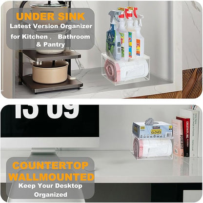 SEANADO Acrylic Trash Bag Dispenser, Wall Mount Kitchen Organizer Storage Box Holder for Garbage, Grocery, Plastic Bag Roll Container (Standard with Lid)