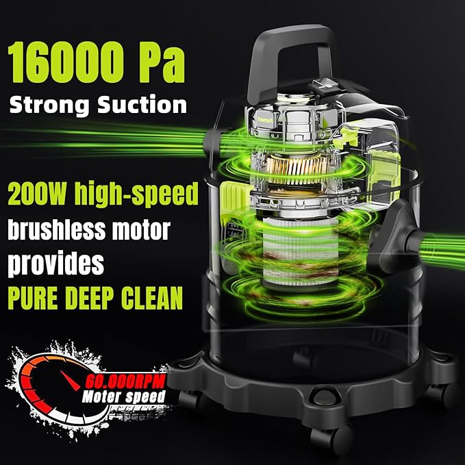 4 Gallon Cordless Shop Vac, Cordless Shop Vacuum Wet and Dry with 16 Kpa Strong Suction & Blower, Portable Shop Vacuum, Battery Powered Shop Vac for Car, Home and Garage, CVC2015