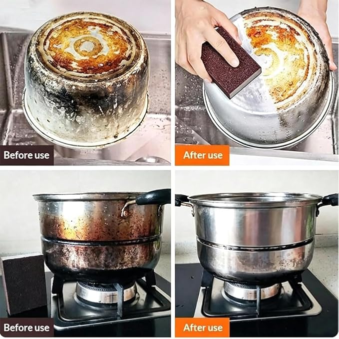 Magic Cleaning Sponge, Heavy Duty Nano Carbide Cleaning Sponge, Pot Scrubber Scouring Pad, Powerful Quickly Clean for Pots, Sink, Grill, Household, High-Density Emery Scrubber (10pcs)