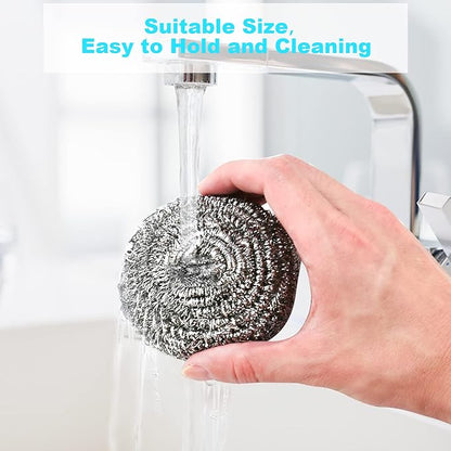 15 Pack Steel Wool Scrubber, Metal Kitchen Scrubbing Sponges, Dishwashing Scouring Pads Heavy Duty, Premium Stainless Steel Scrubbers for Cleaning Dishes Pots and Pans Bathroom Oven (Sliver) by VOPTON
