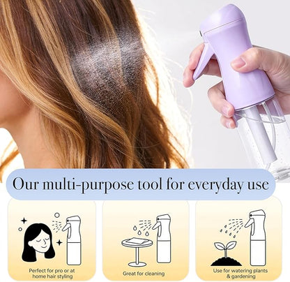 3Pcs Continuous Spray Bottles For Hair,Ultra Fine Mister for Hair Styling, Plants, Cleaning, Salon, Misting & Skin Care (200ML Green+Pink+Purple)