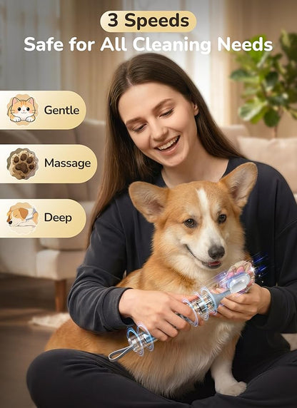 Electric Dog Paw Cleaner, Rechargeable Paw Scrubber with LED Light & 3 Speeds, Curved Arc Design for Paw Shape, Deep Mud & Dirt Remover for Dogs & Cats