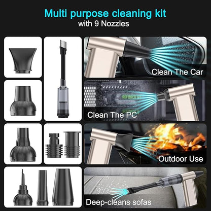 Compressed Air Duster-310,000RPM Cordless Air Blower with Cell Phone Charger, 4 Gear Adjustable Turbo Fan, Super Power Electric Air Duster for Computer, Keyboard, Outdoor, House and Car