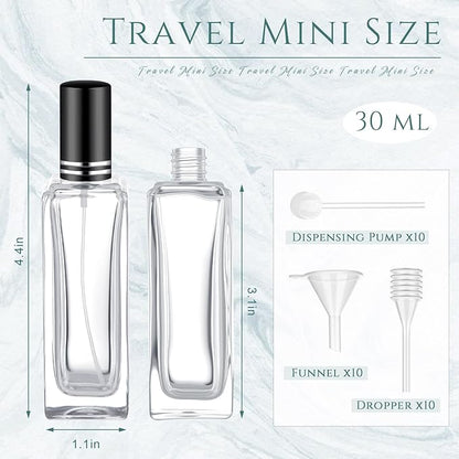 Domensi 30 Pcs 10/15/20/30 ml Perfume Travel Refillable Glass Bottles Spray Bottle Perfume Atomizer for Cologne Dispenser Leak-proof Fragrance Bottles Atomizer Pump Kit (30 ml,Black)