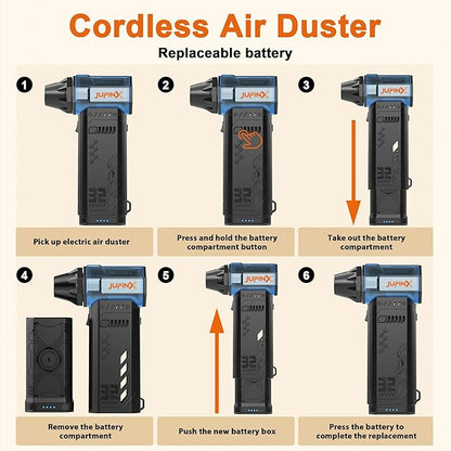 Air Duster - 250,000RPM Compressed Air Duster, Replaceable Batteries 2pcs,Long Life-mini Blower, 3-Gear Adjustable- Electeic Air Duster for Keyboard,PCs,Leaves,Car Cleaning (2*Batteries)