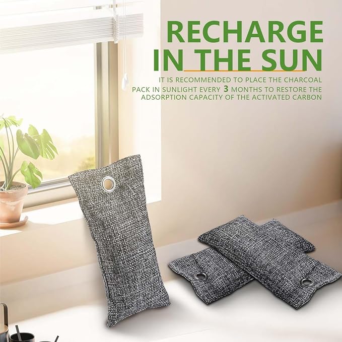 4 Pack Activated Charcoal Odor Absorber, Bamboo Charcoal Air Purifying Bags Odor Eliminator Air Freshener Deodorizer for Shoe, Closet, Car, Basement