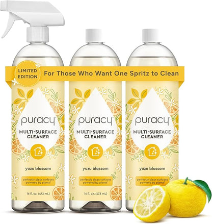 Puracy All Purpose Cleaner Spray – Plant-Powered Multi-Surface Cleaner - Surface Cleaner Solution As Seen on TikTok (Limited Edition Yuzu Blossom, 16 fl oz, 3 Pack)