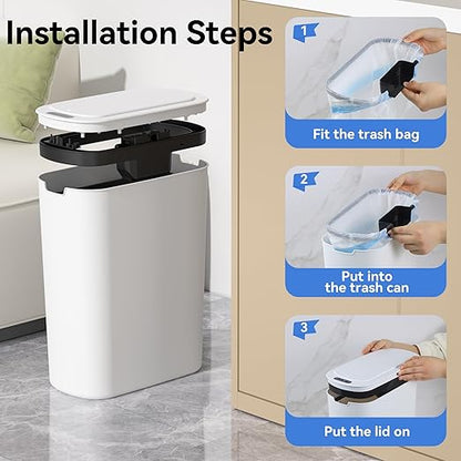 FRESHLIX Automatic Motion Sensor Bathroom Trash Can with Lid, 5 Gallon Touchless Trash Bin,Smart Electric Narrow Waterproof Garbage Bin for Toilet, Office, Bedroom, Living Room, Dorm (White