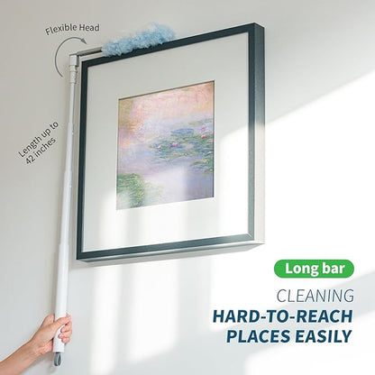 oshang 12 Pack Disposable Heavy Duty Duster Refills - 43" Extendable Handle, Compatible with Swiffer - Dusters for Cleaning Ceiling Fans, Blinds, Furniture & High Corners