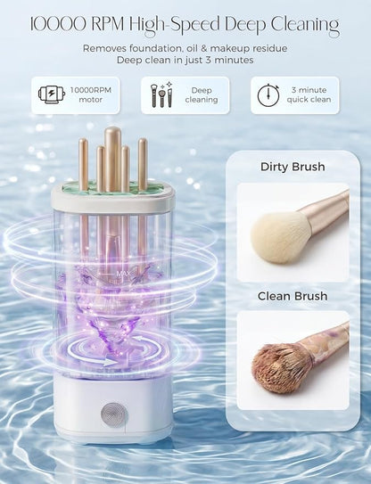 Electric Makeup Brush Cleaner Machine,3 in 1 Makeup Brush Cleanser & Washer,Cleaning Tool,Cosmetic Brushes Cleaners Cleaning For All Size Beauty Makeup Brush Set,Eyeshadow, Blush Brush. (White)